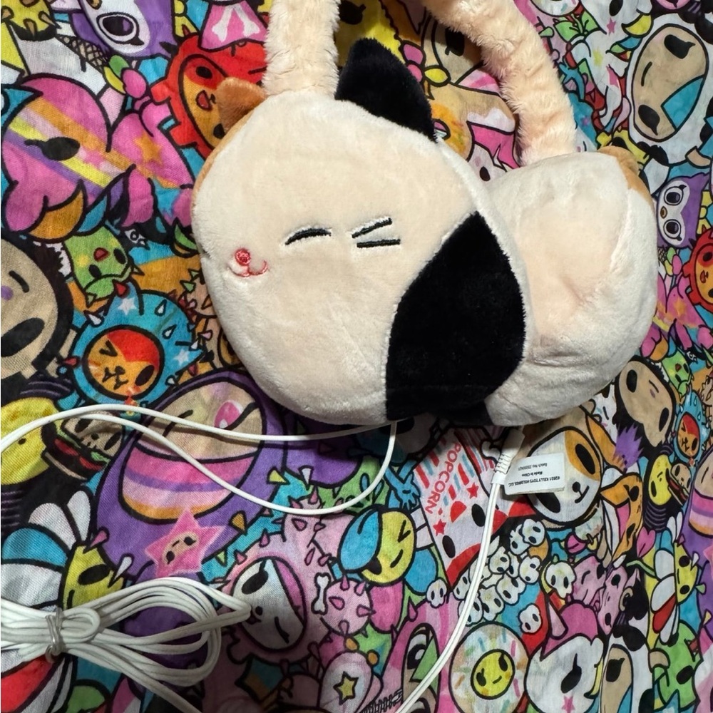 Squishmallows Plush Cat Ear Headphones - Cream and Black